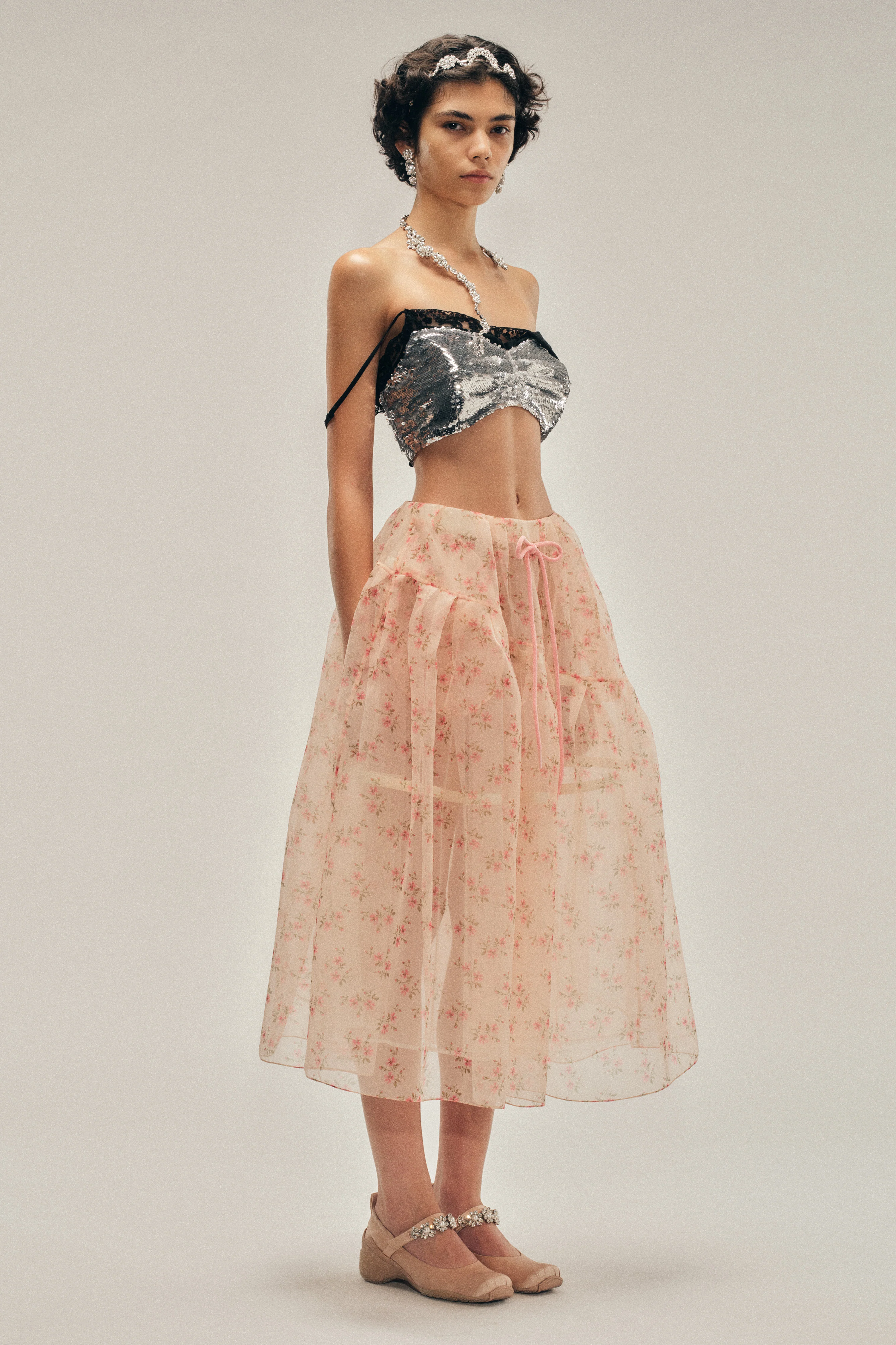 Sheer Overlay Long Flounce Skirt - Image 2