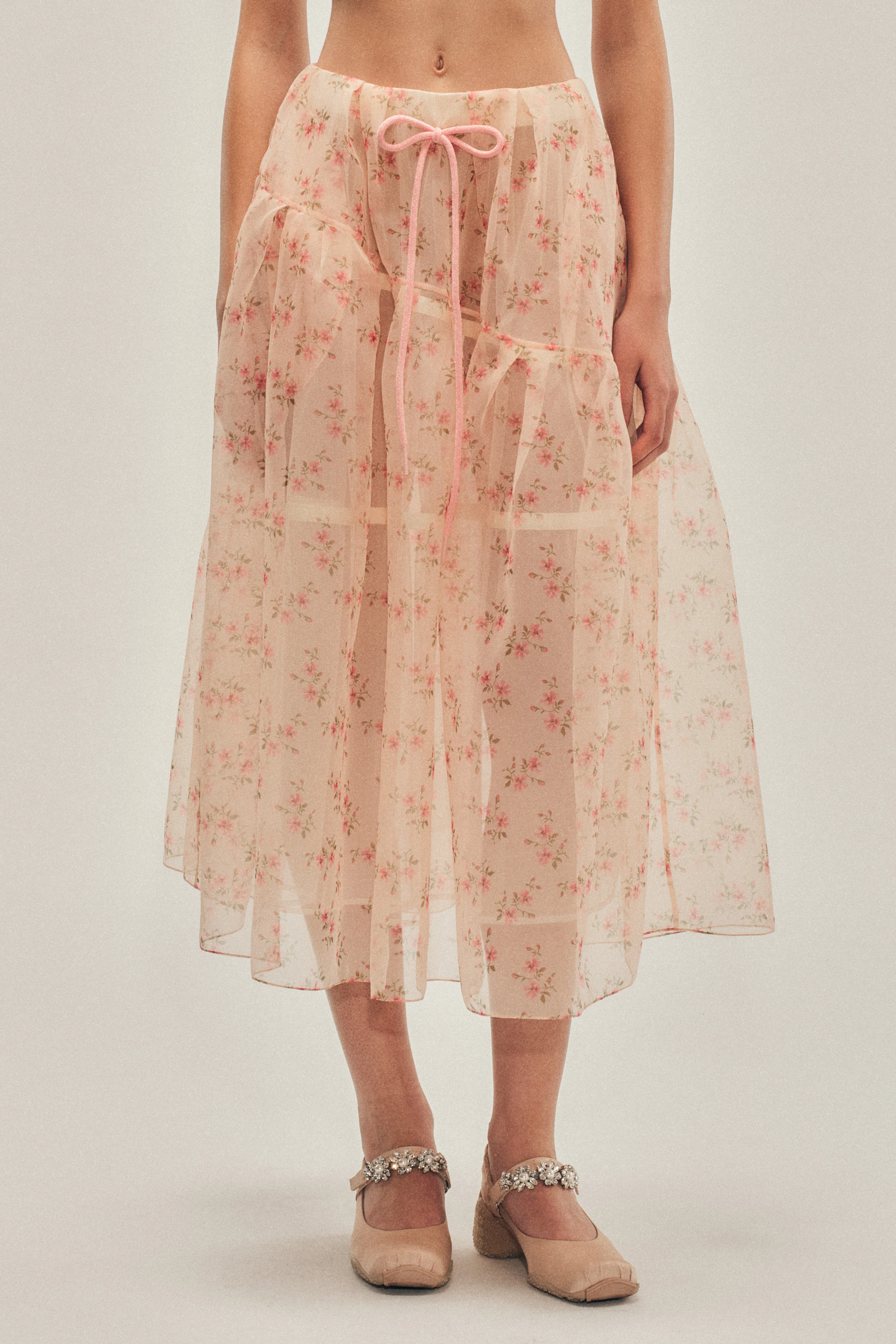 Sheer Overlay Long Flounce Skirt - Image 4