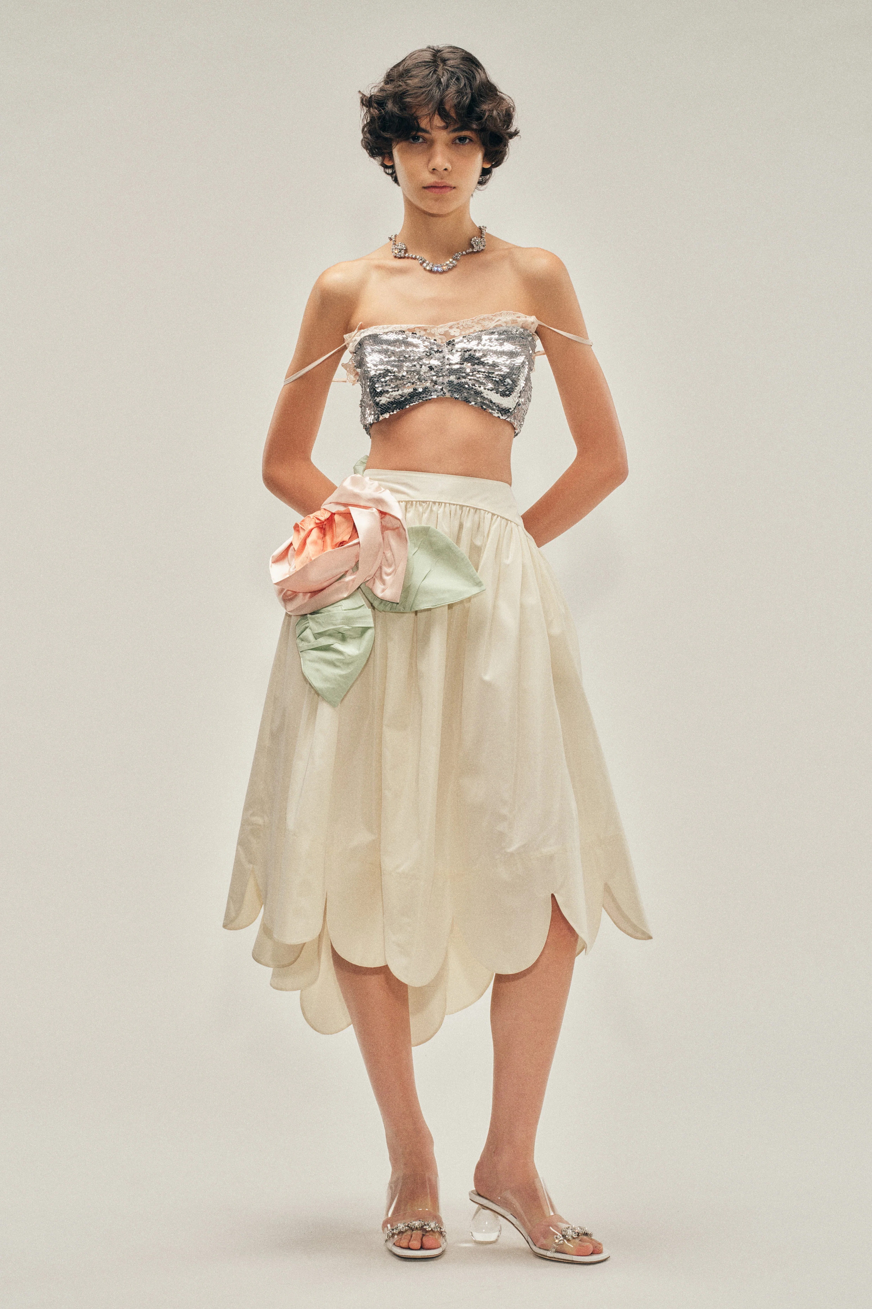 Pressed Rosette Petal Hem Basque Skirt