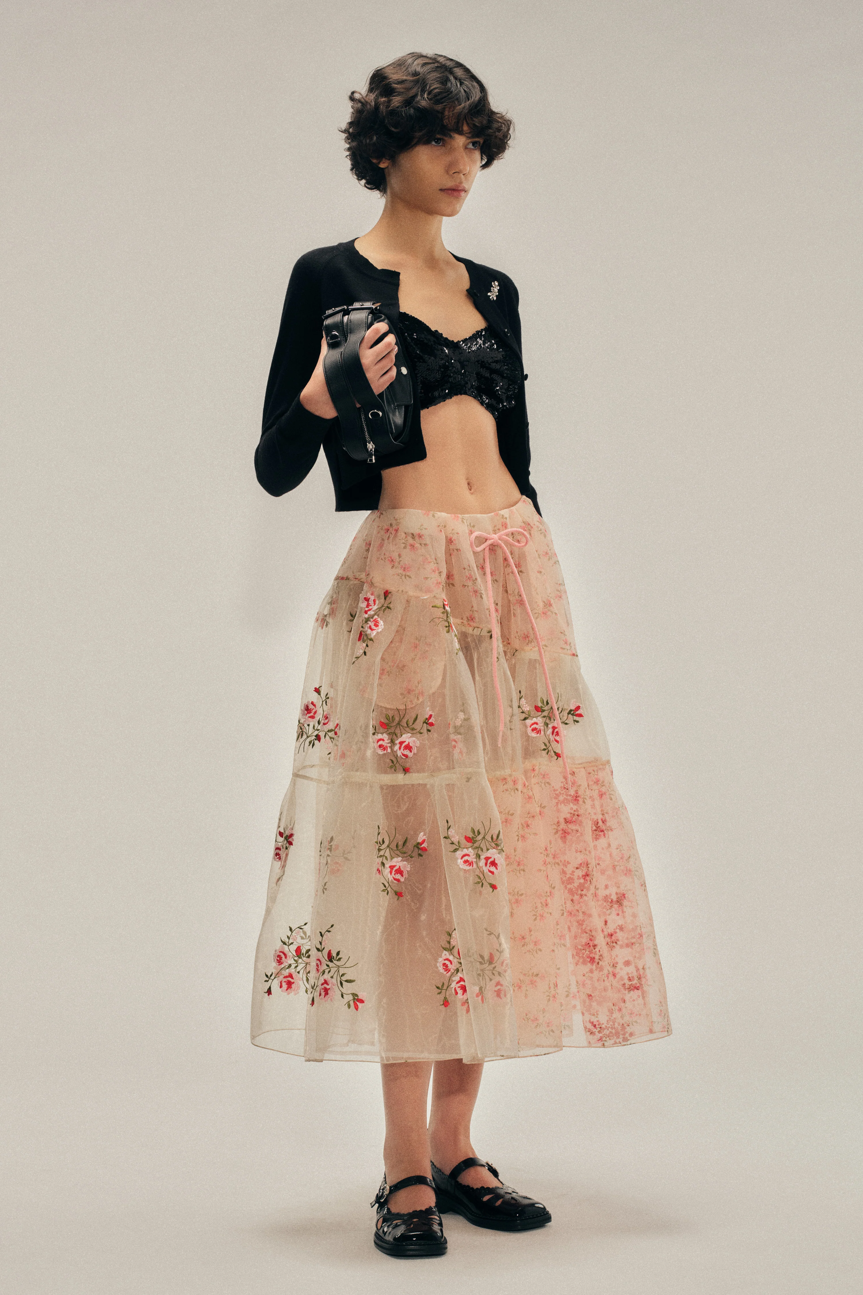 Sheer Overlay Long Patchwork Flounce Skirt - Image 2