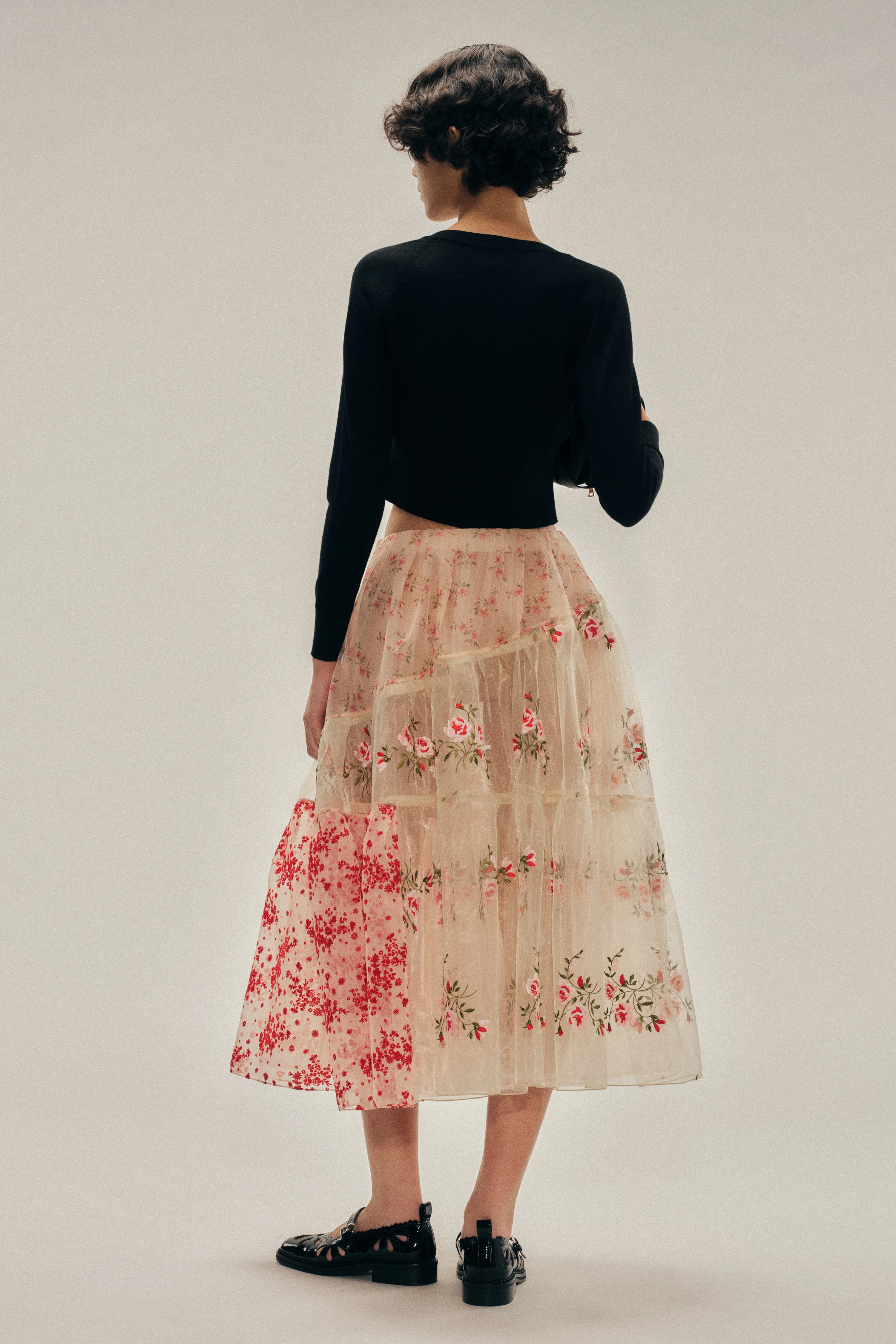 Sheer Overlay Long Patchwork Flounce Skirt - Image 3