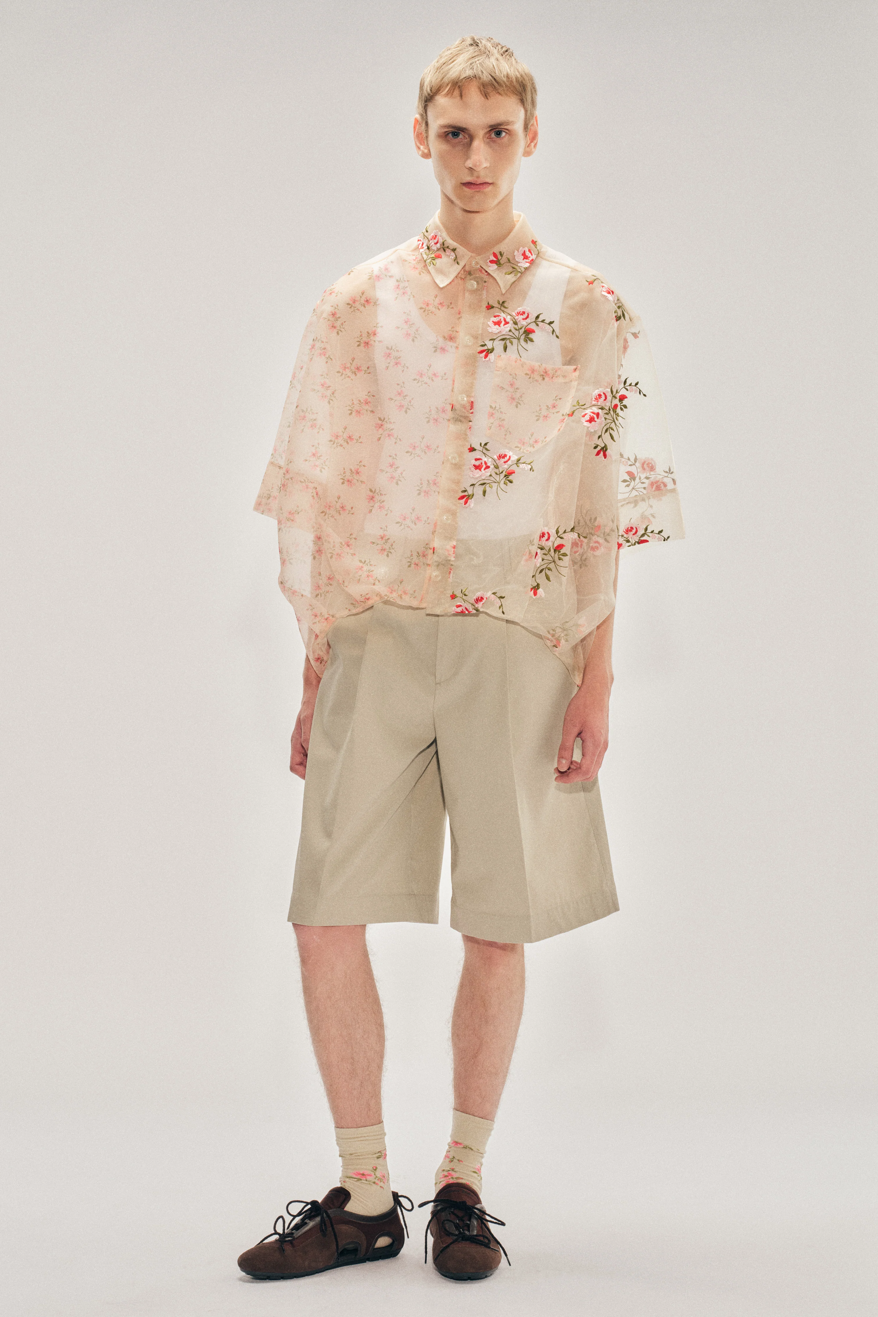 Sheer Patchwork Balloon Hem Shirt - Image 2