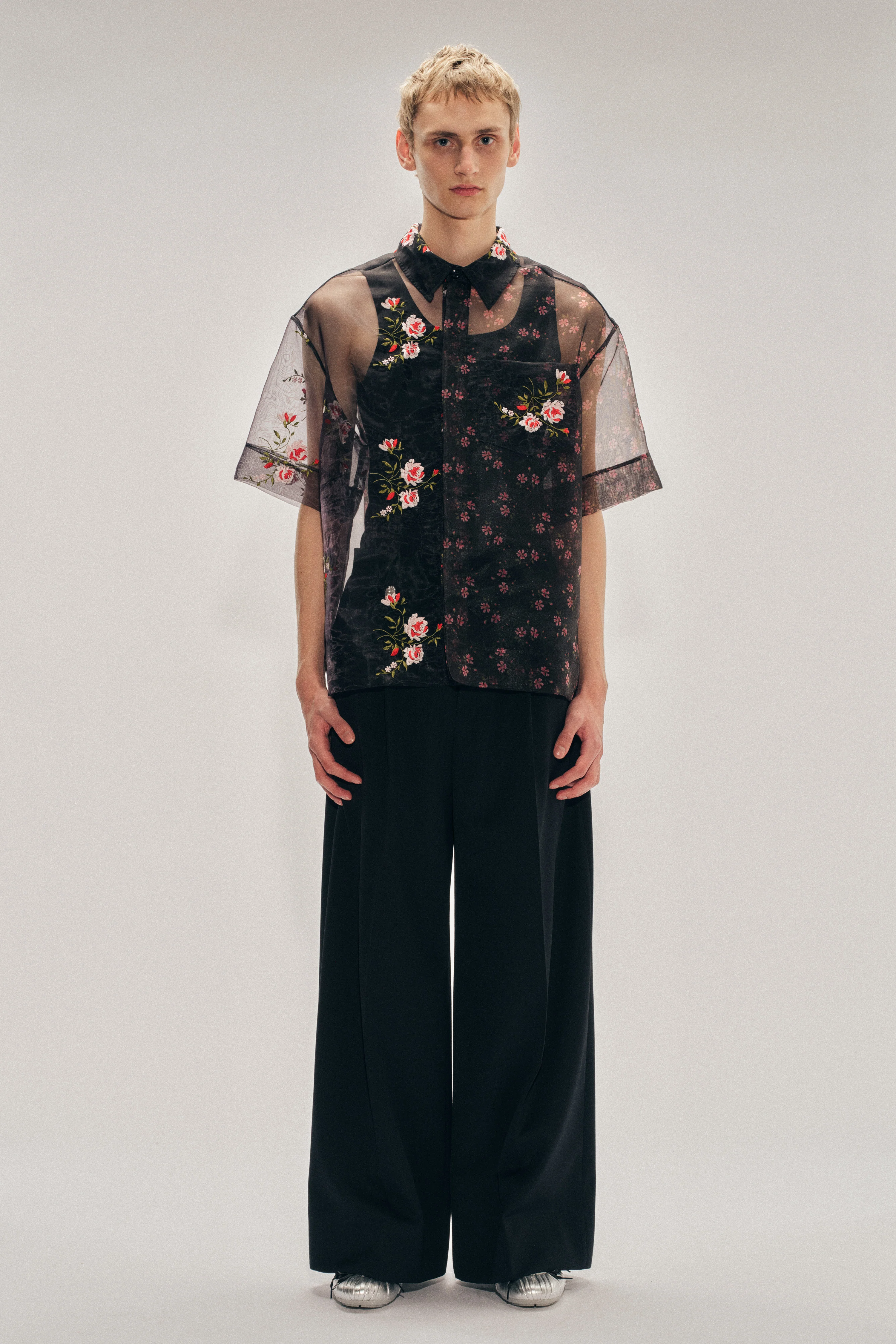 Sheer Patchwork Boxy Shirt