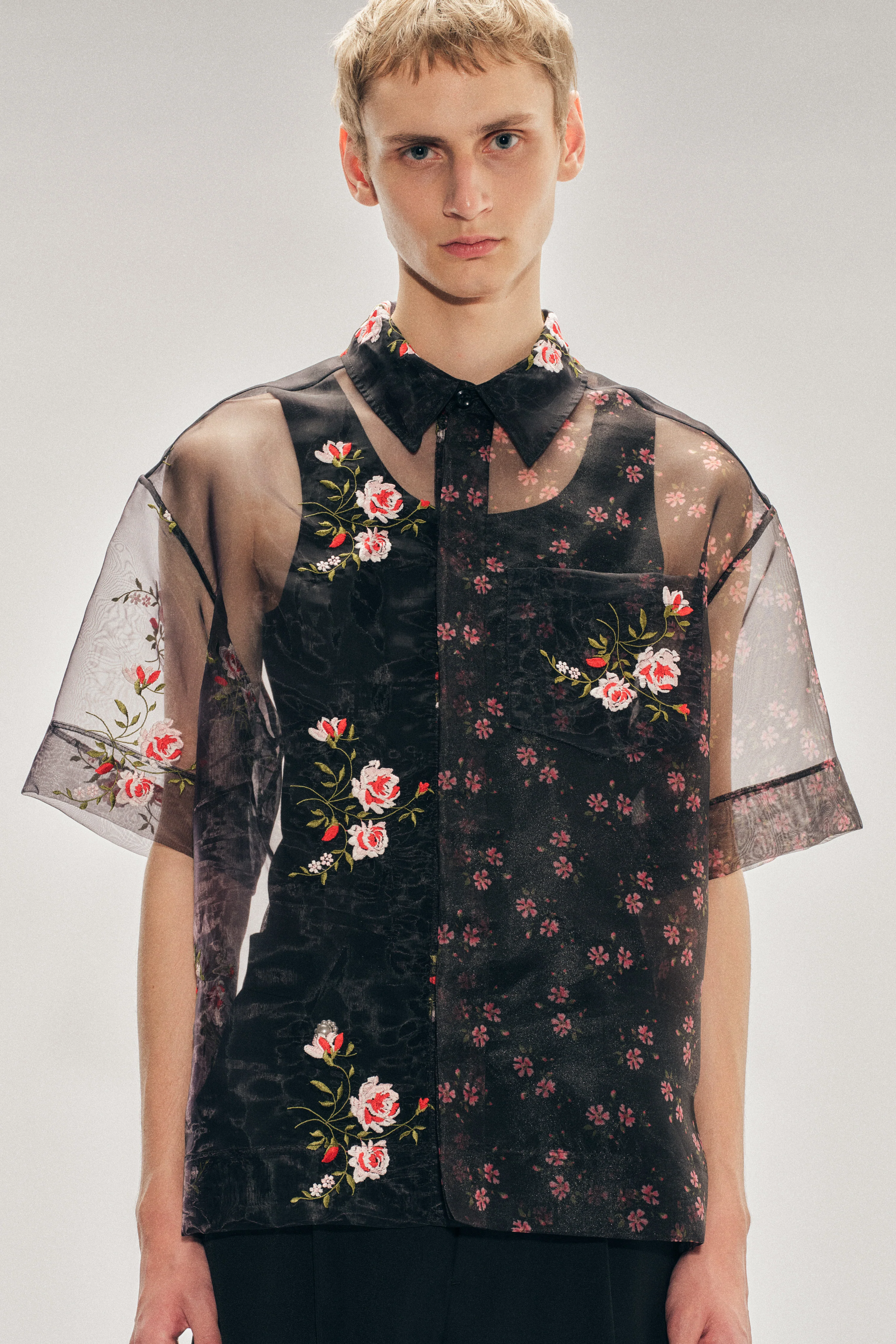 Sheer Patchwork Boxy Shirt - Image 2