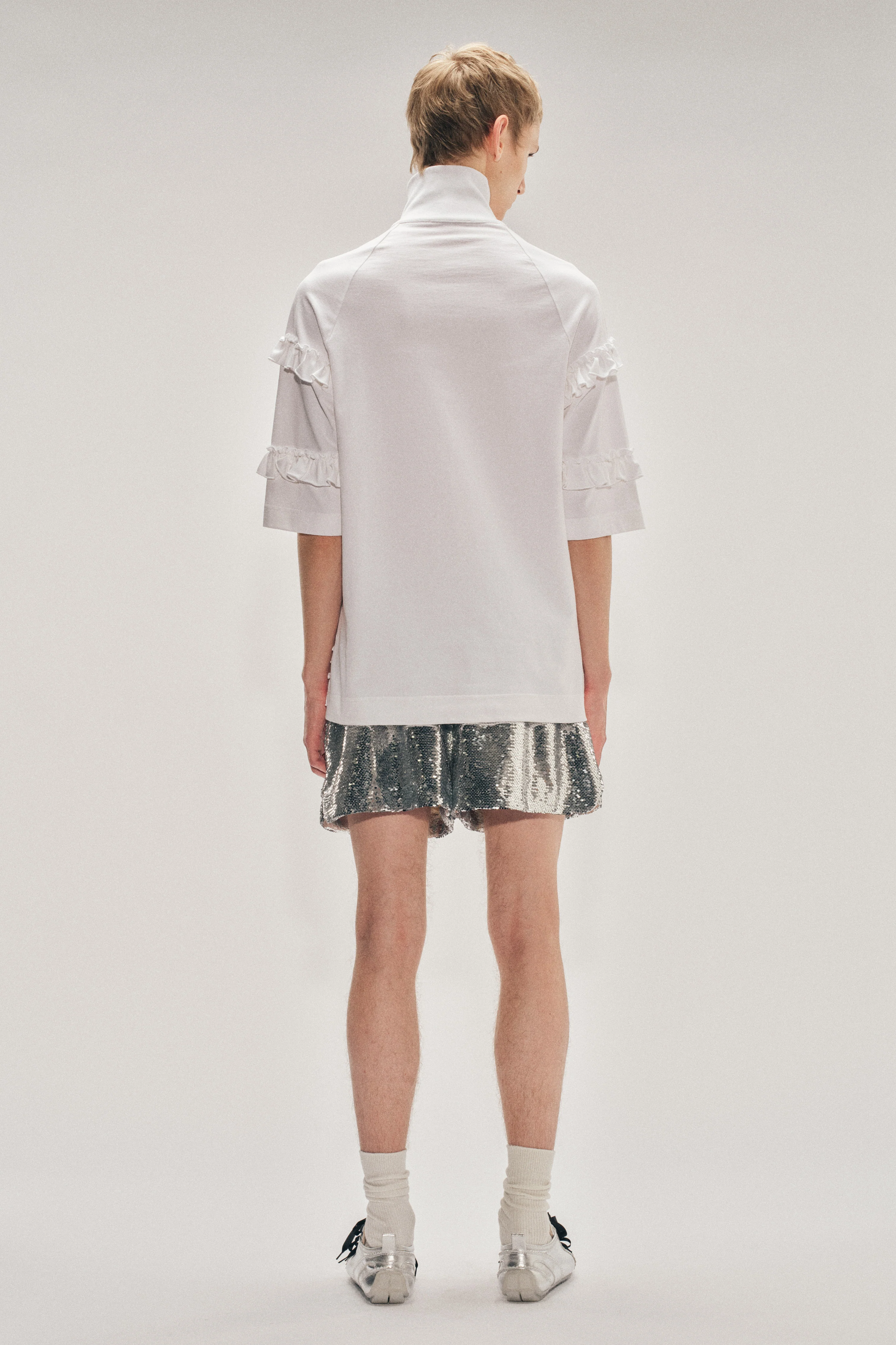 Mock Neck Ruffle Frill Zip T-Shirt - Image 4