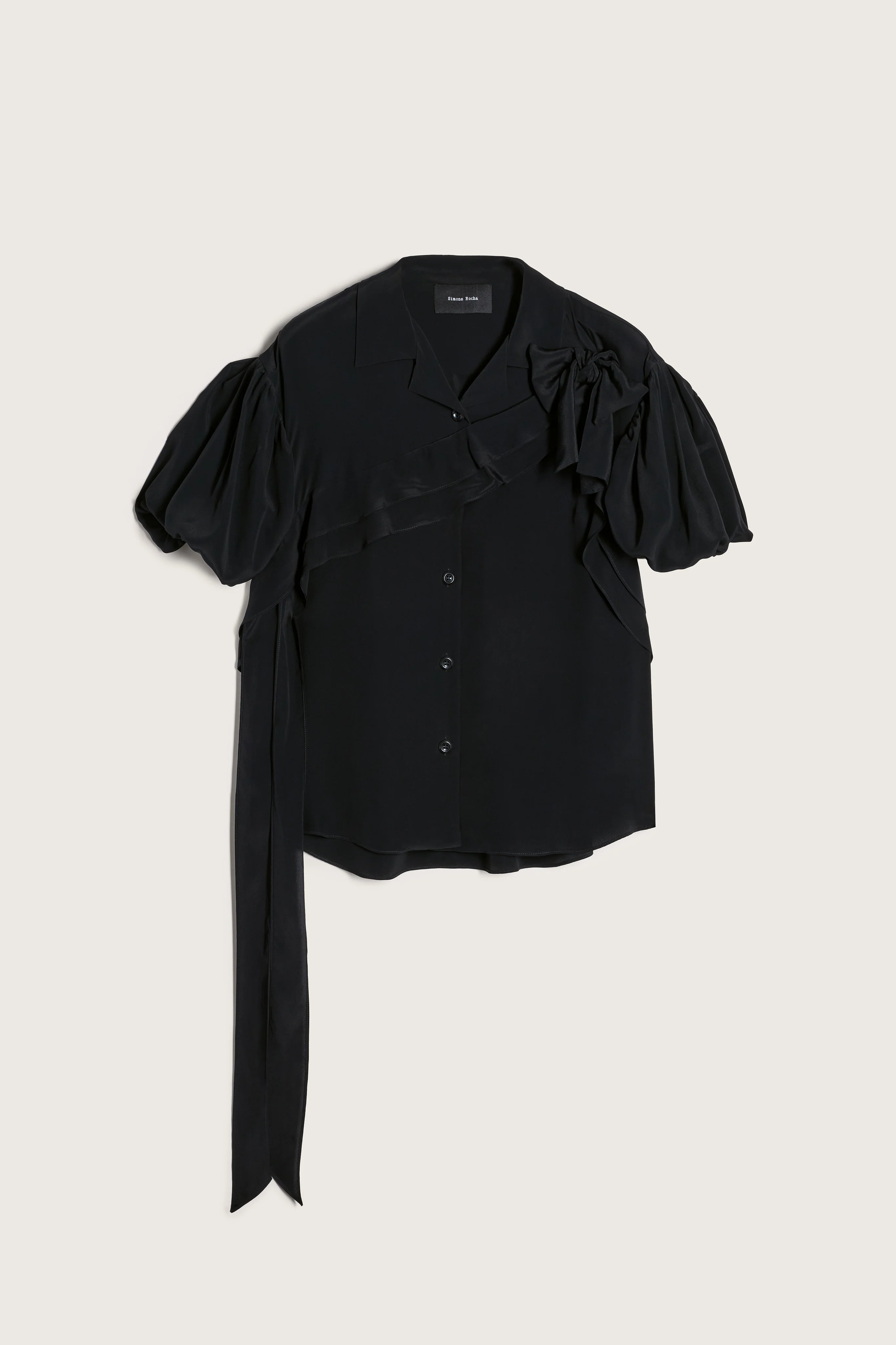 Cropped Puff Sleeve Bow Sash Shirt