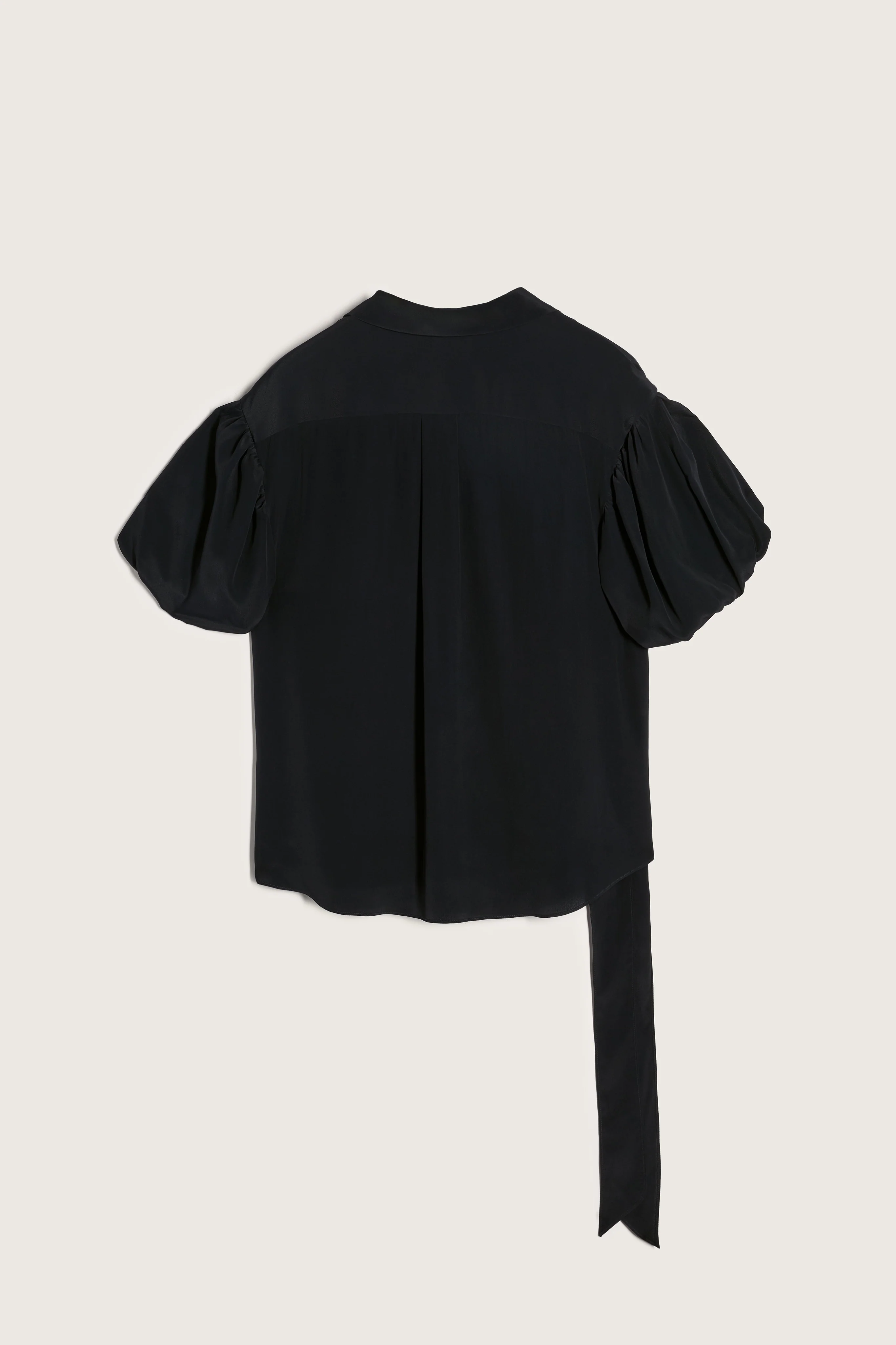 Cropped Puff Sleeve Bow Sash Shirt - Image 2