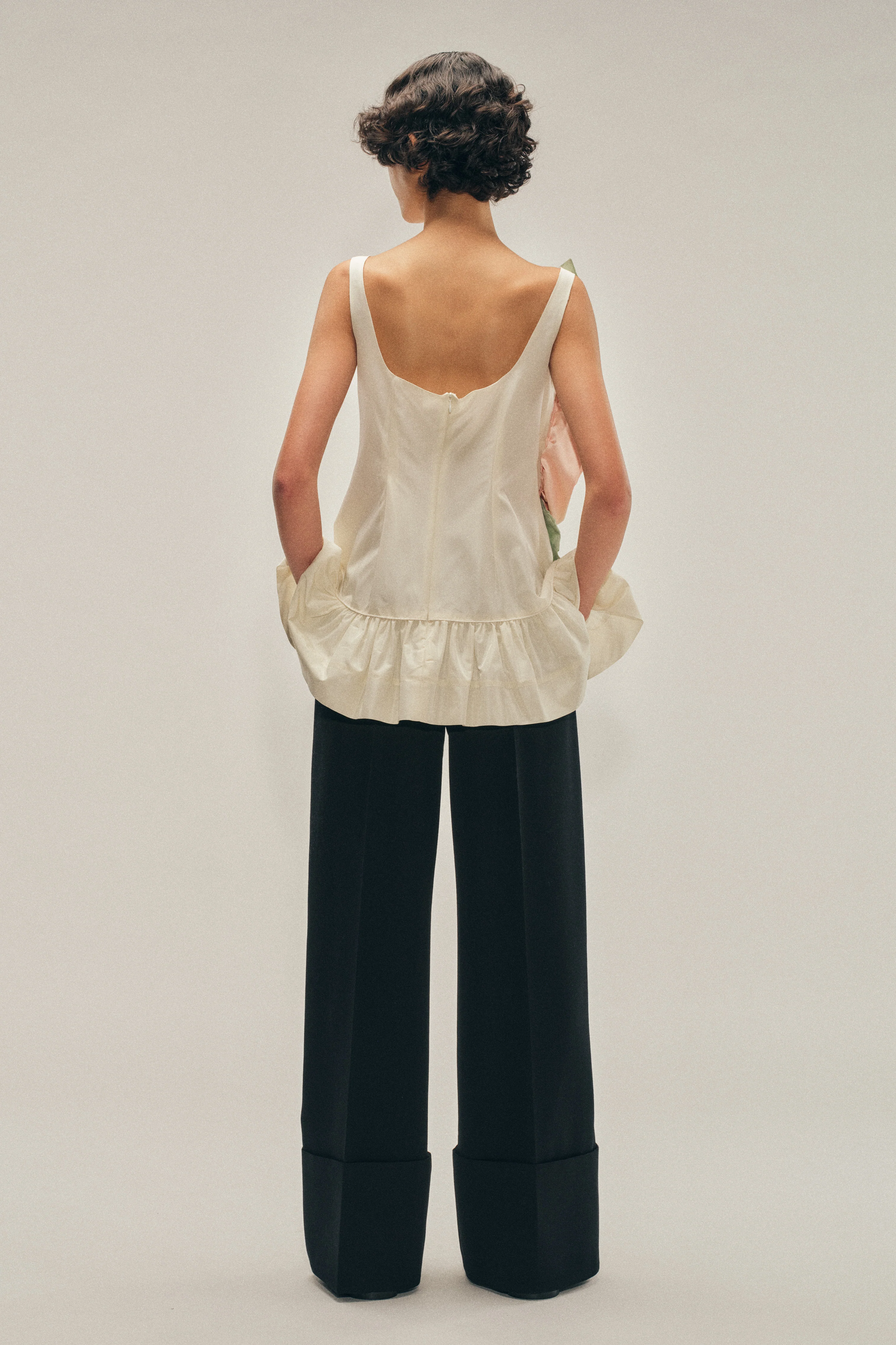 Pressed Rosette Tilted Neck Peplum Top - Image 3