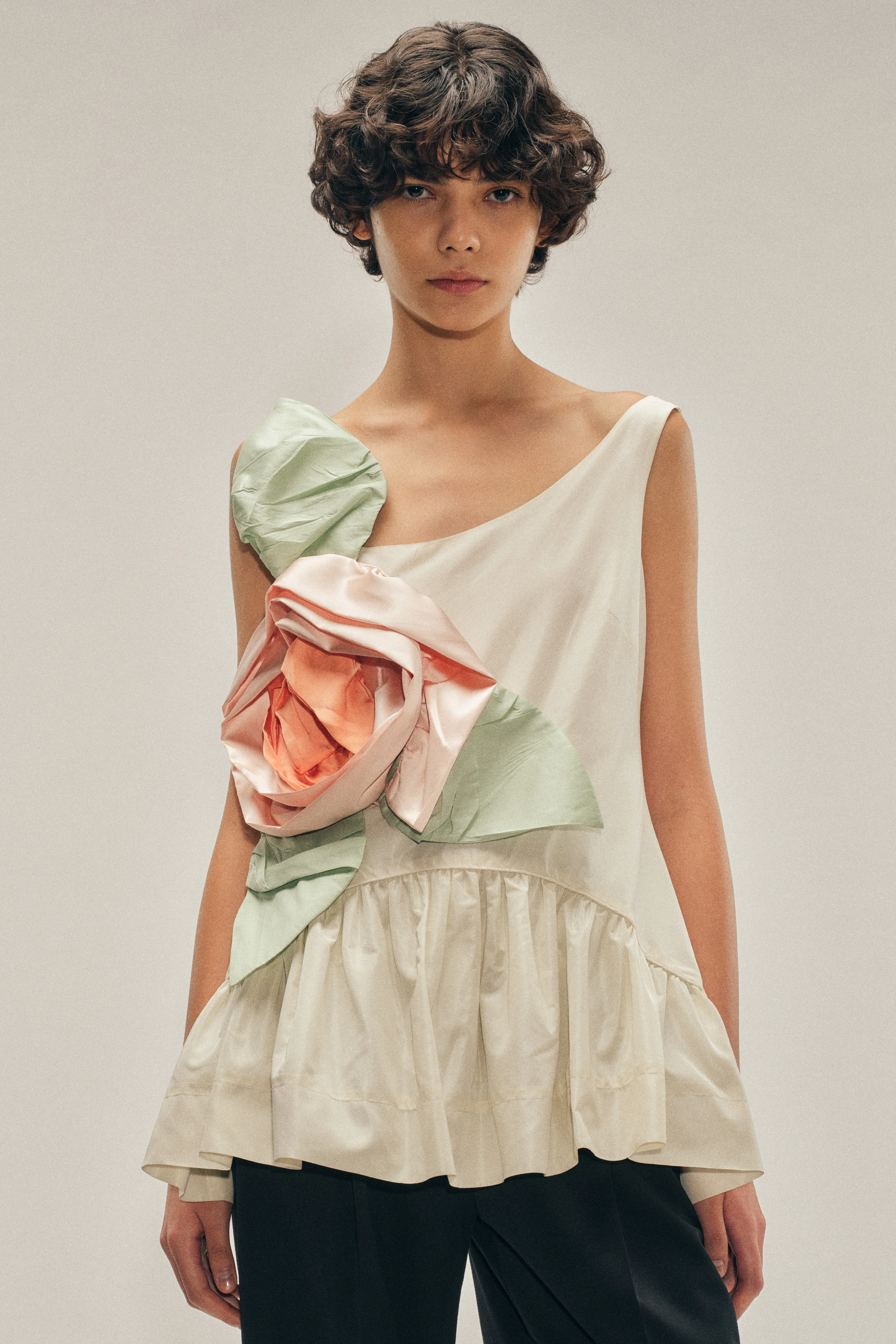 Pressed Rosette Tilted Neck Peplum Top - Image 4