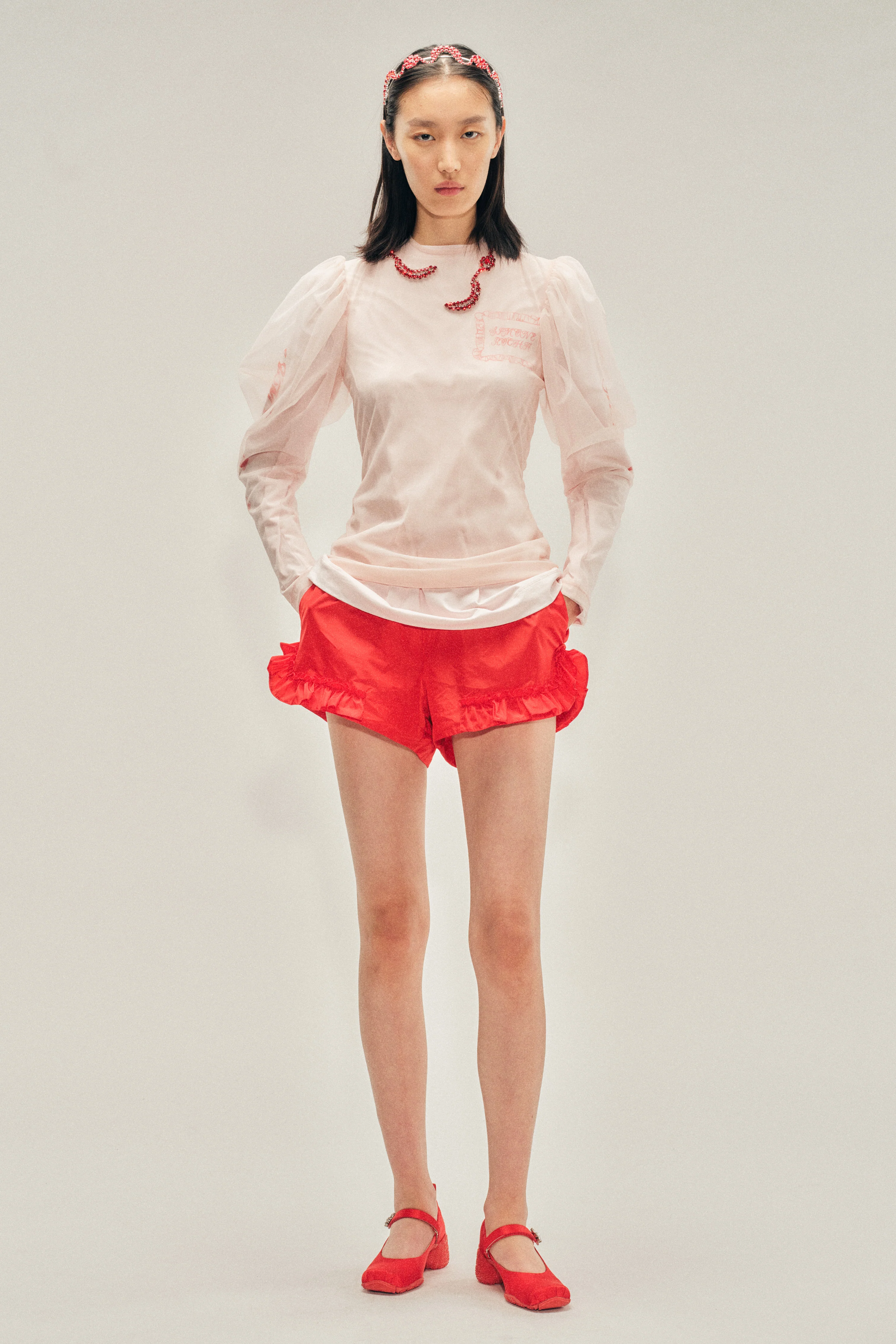 Embellished Sheer Draped Sleeve Top - Image 2