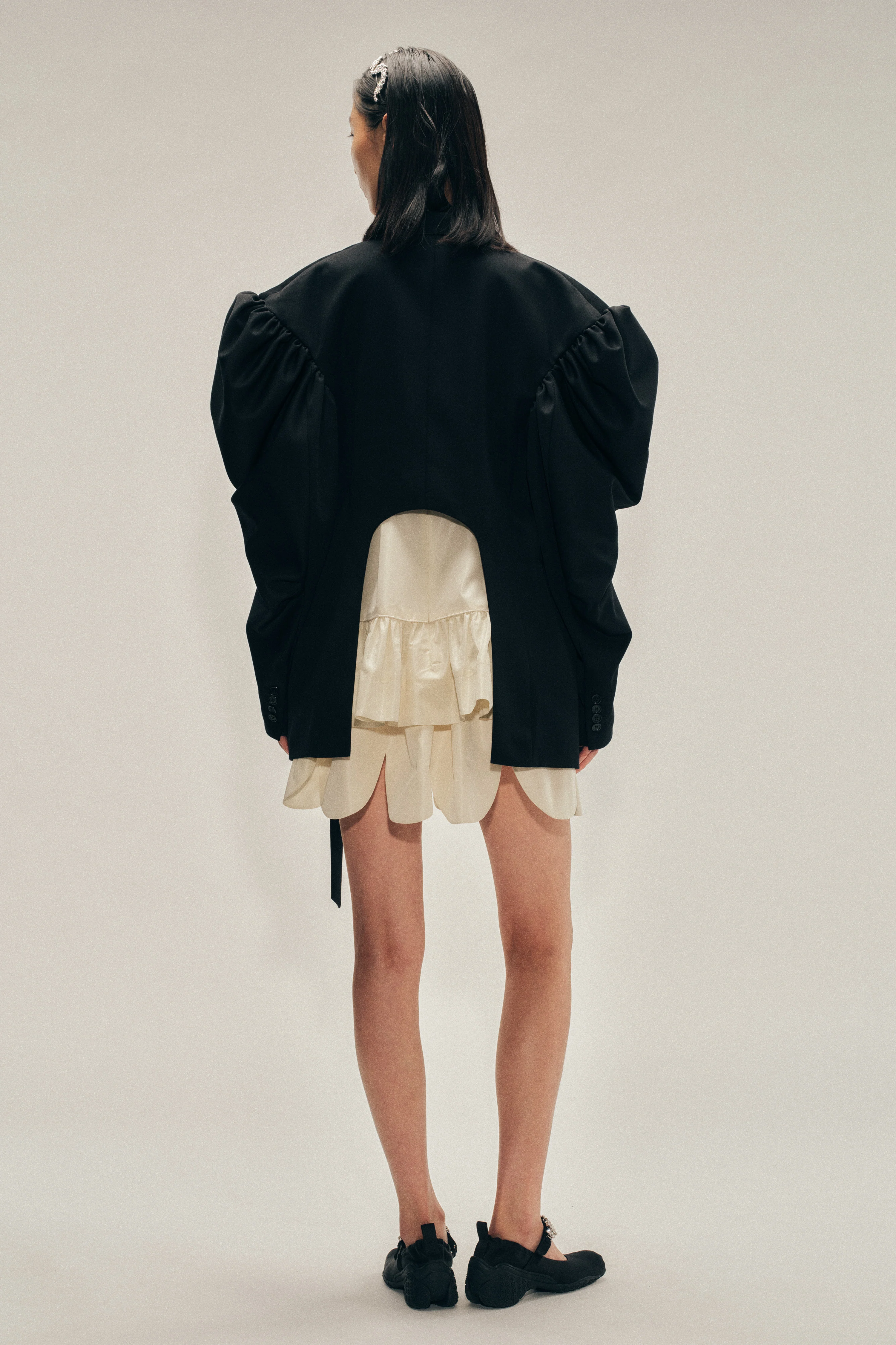 Back Cutout Draped Sleeve Bow Jacket - Image 3