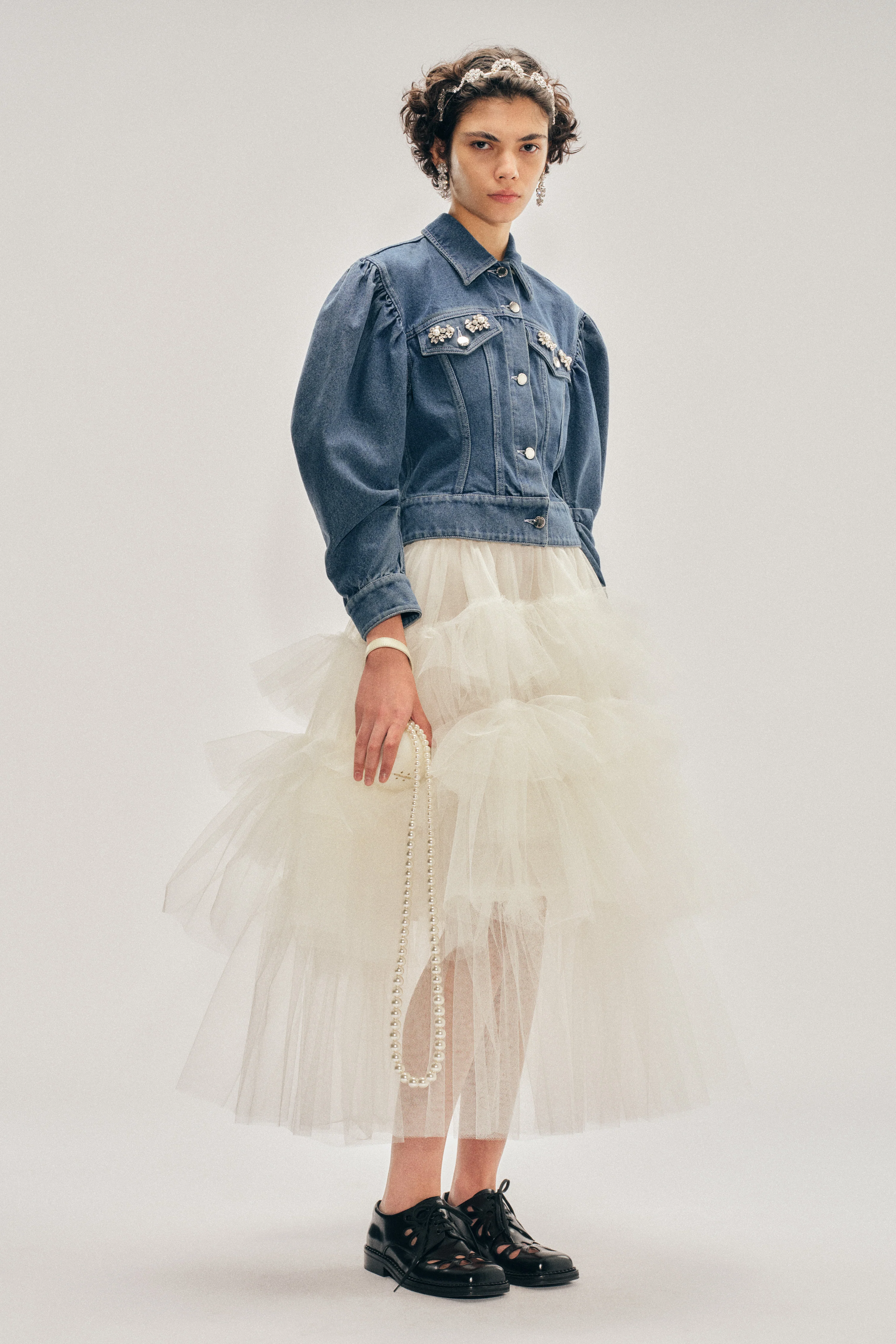 Embellished Sculpted Draped Sleeve Jacket - Image 3