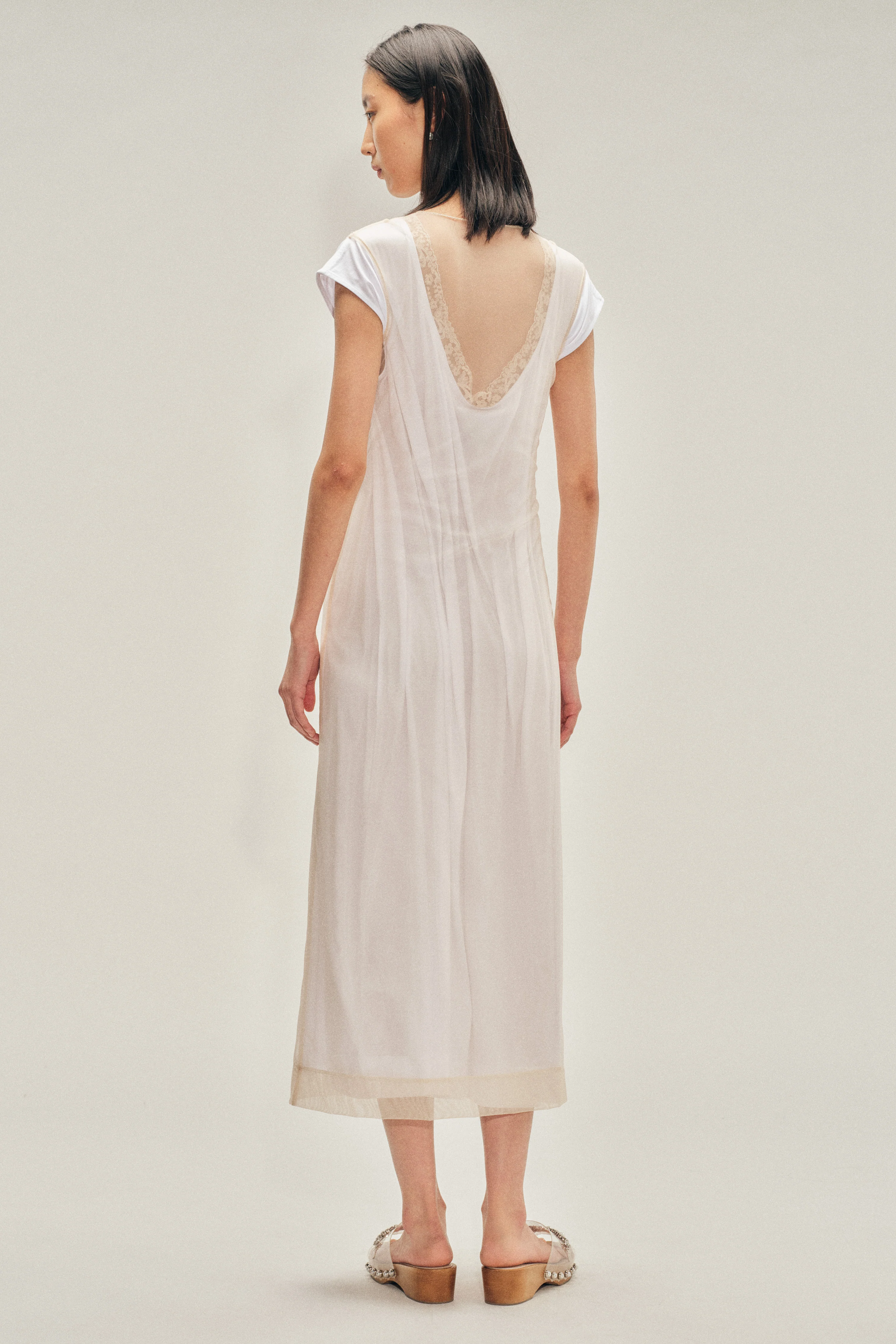 Layered Liquid Cap Sleeve Lace Trim Dress - Image 3