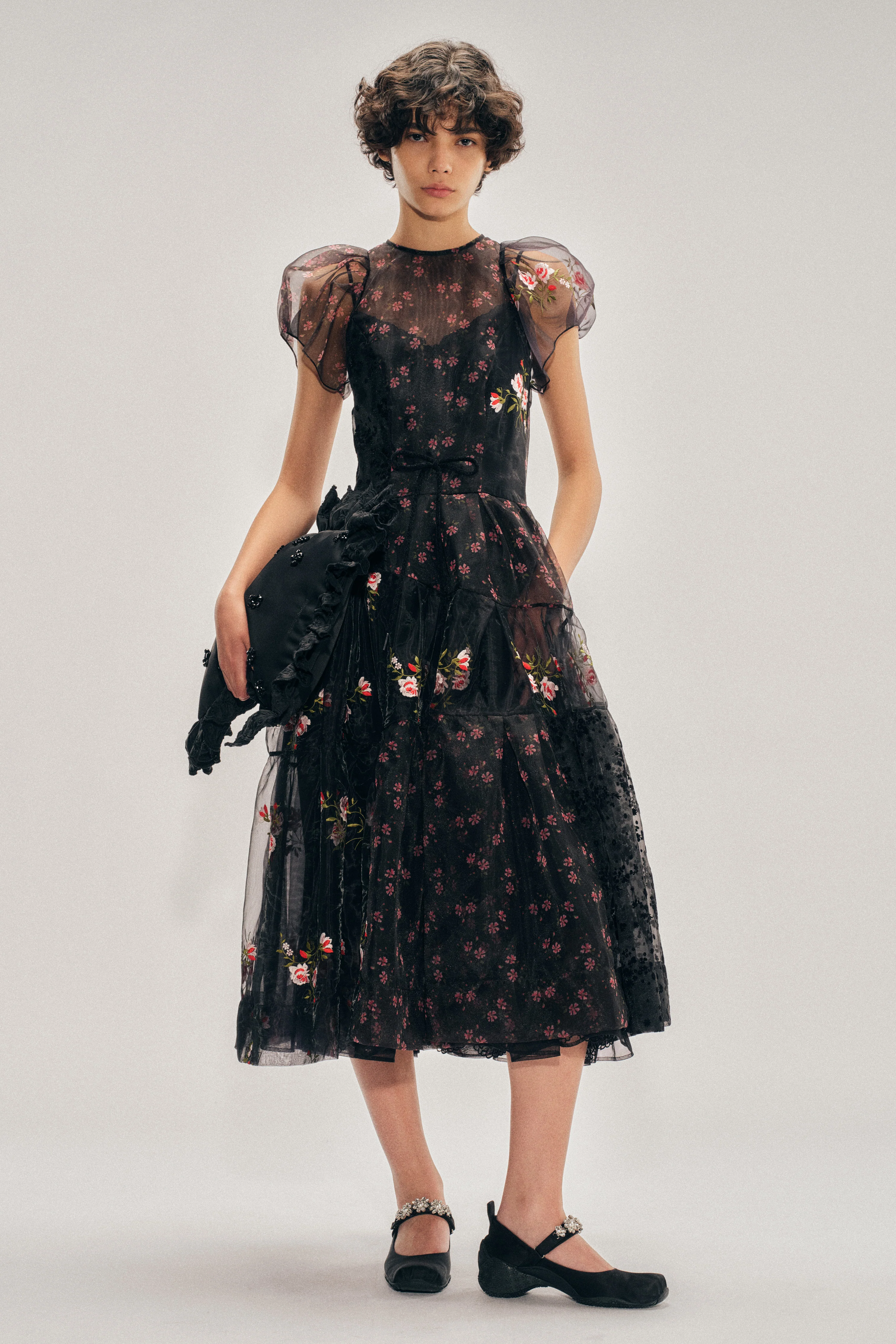Sheer Puff Sleeve Patchwork Flounce Dress - Image 2