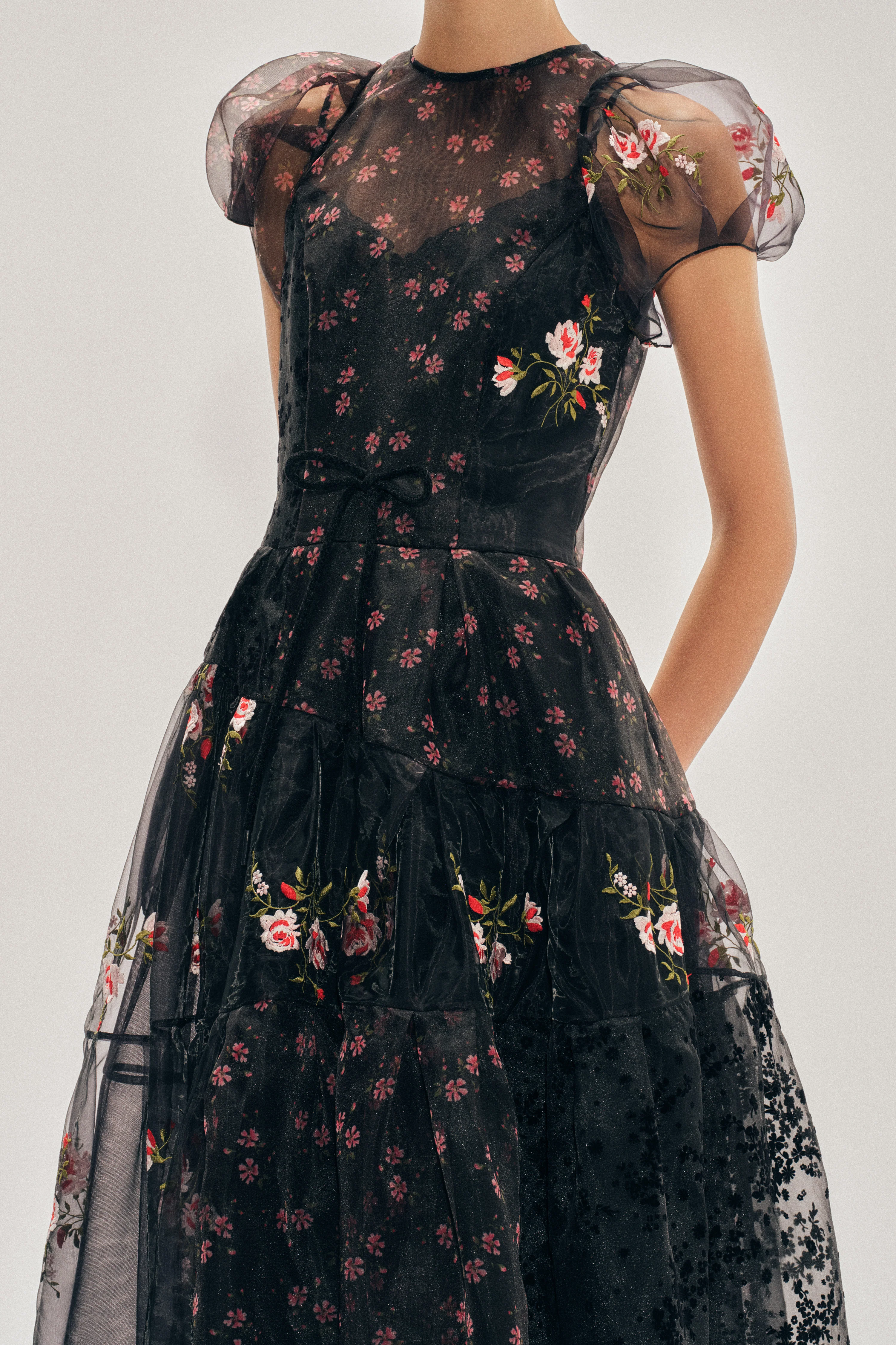 Sheer Puff Sleeve Patchwork Flounce Dress - Image 4